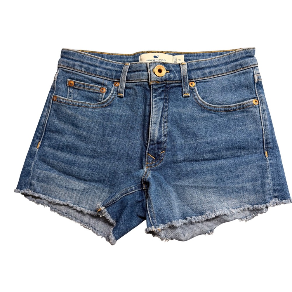 Vineyard Vines Denim Shorts 25 Medium Wash Raw Hem Stretch Blue‎ Jean